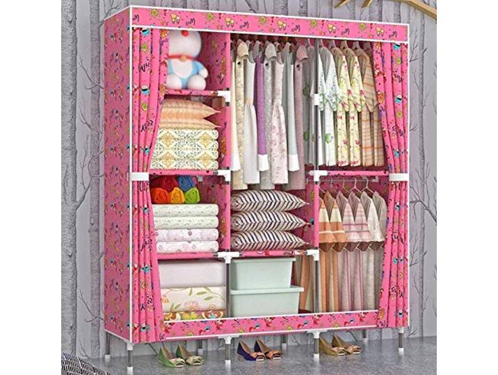 SDGBCXD Tragbarer Kleiderschrank, mit 3 Kleiderstangen und 6 Regalen. Schnell einfach zu