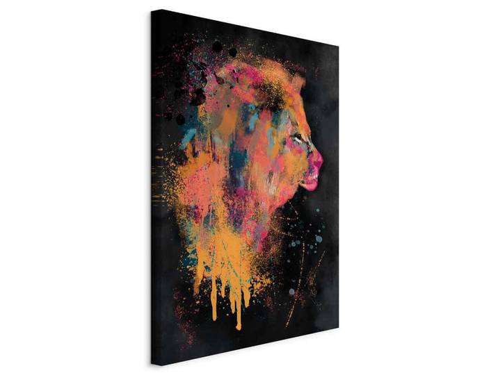 Leinwandbild Lion B: 60 cm Orange Schwarz Pink Blau