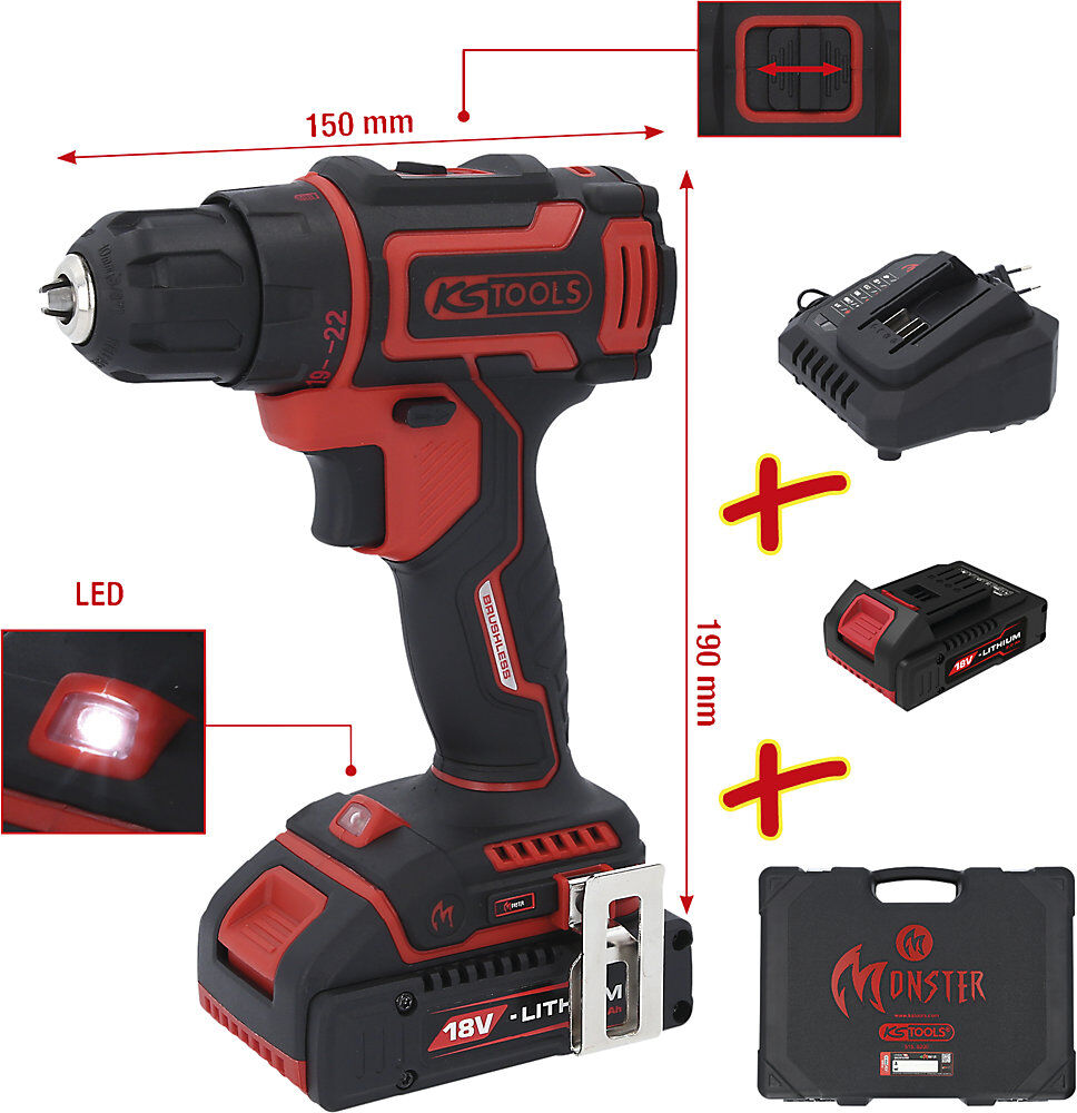 Akku-Bohrschrauber Brushless SET 5teilig, im Kunststoffkoffer, 74 dB(A) KS Tools