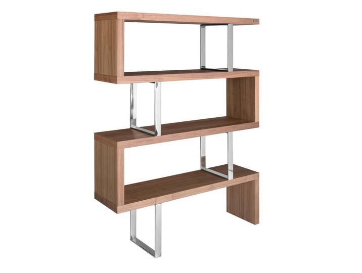 Angel Cerda Regal aus Nussbaumfurnier und verchromtem Stahl, Modell 3079, Walnussfarben, Edelstahlfarben, Metall, Nachbildung,Nussbaum, Essen/Getränk, Rechteckig,Rechteckig, 130x170x30 cm, Wohnzimmer, Regal, Bücherregale