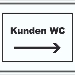 Kunden WC Schild mit Text und Richtungspfeil rechts Toilette waagerecht A1 (594x841mm)