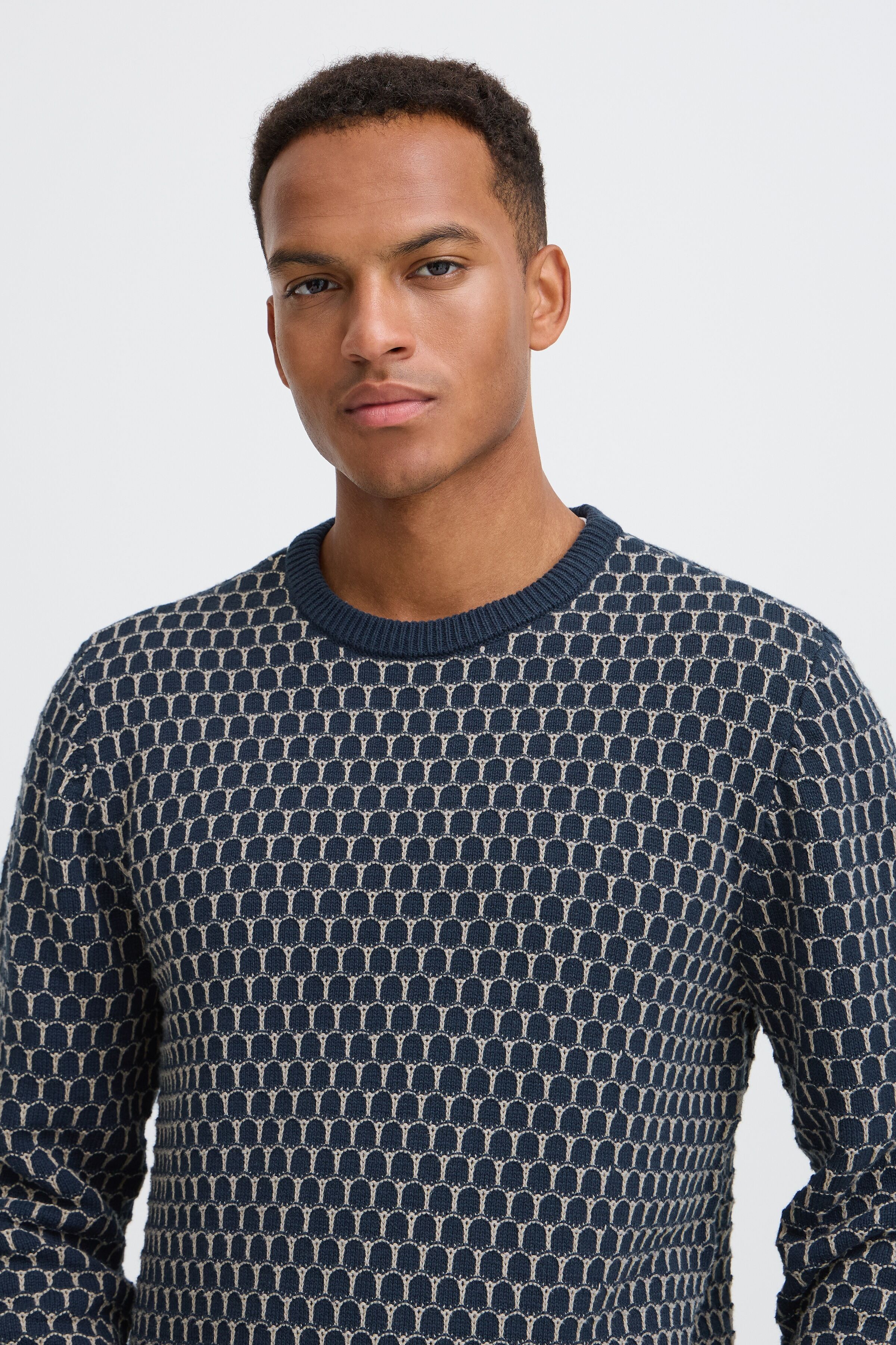 Rundhalspullover BLEND "BHDONG CREW", Herren, Gr. M, blau (salute), Strick, Obermaterial: 100% Baumwolle, meliert, regular fit normal, Rundhals, Bündchen, Pullover Rundhalspullover, Baumwolle, regular fit salute M