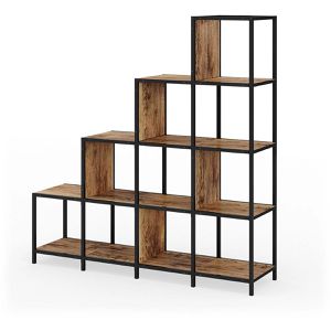Vicco Bücherregal Fyrk, schwarz / dunkelbraun, Stufenregal aus Metall / Holz, 10 Fächer, 120 x 120 x 30cm