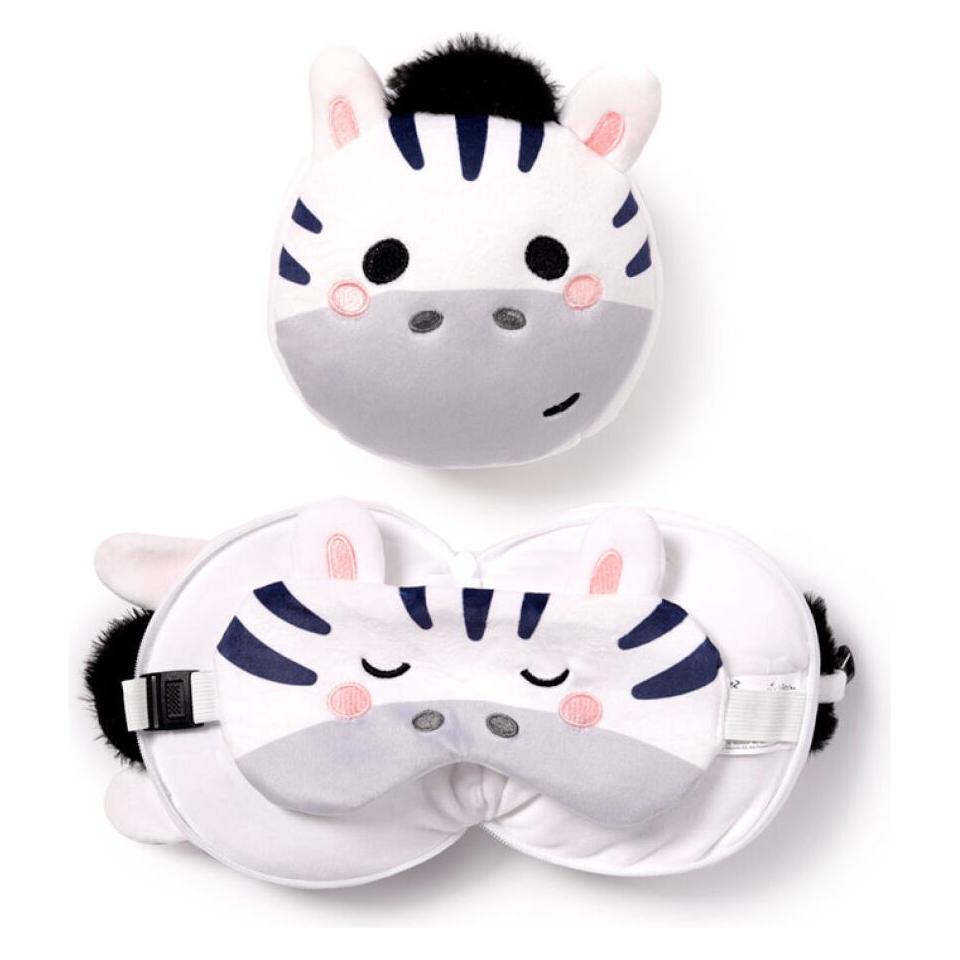Puckator Relaxeazzz Plüsch Adoramals Bali Zebra rundes Reisekissen & Augenmaske (23700015)