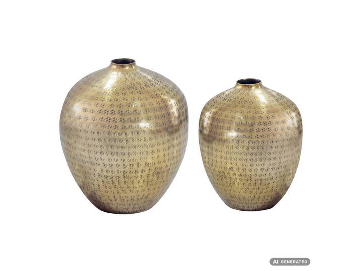 Livetastic Dekovase, Goldfarben, Metall, rund, 19+25 cm, stehend, zum Stellen, handgemacht, Dekoration, Vase, Metallvase