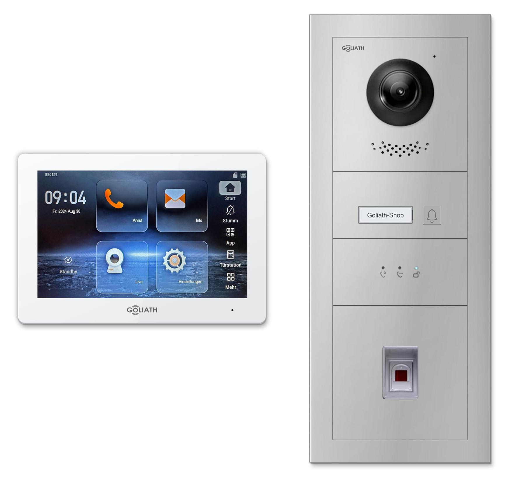 Goliath IP-Video-Türsprechanlage GL-IPH130M für 1 Familie - Fingerprint, Anzeigemodul : 1 Monitor : 7 Zoll Weiß : Silber : Unterputzdose Monitor Anzahl: 1 Monitor Monitor Farbe: 7 Zoll Weiß Montage: Unterputzdose Türklingel Farbe: Silber