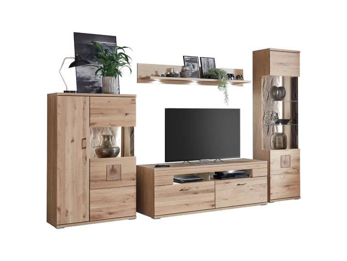 Livetastic Wohnwand, Alteiche, Kunststoff, Eiche, massiv, 11 Fächer, 2 Schublade(n) Schubladen, 330x208.3x50.2 cm, Made in EU, Beimöbel erhältlich, stehend, hängend, Wohnzimmer, Wohnwand, Komplette Wohnwand