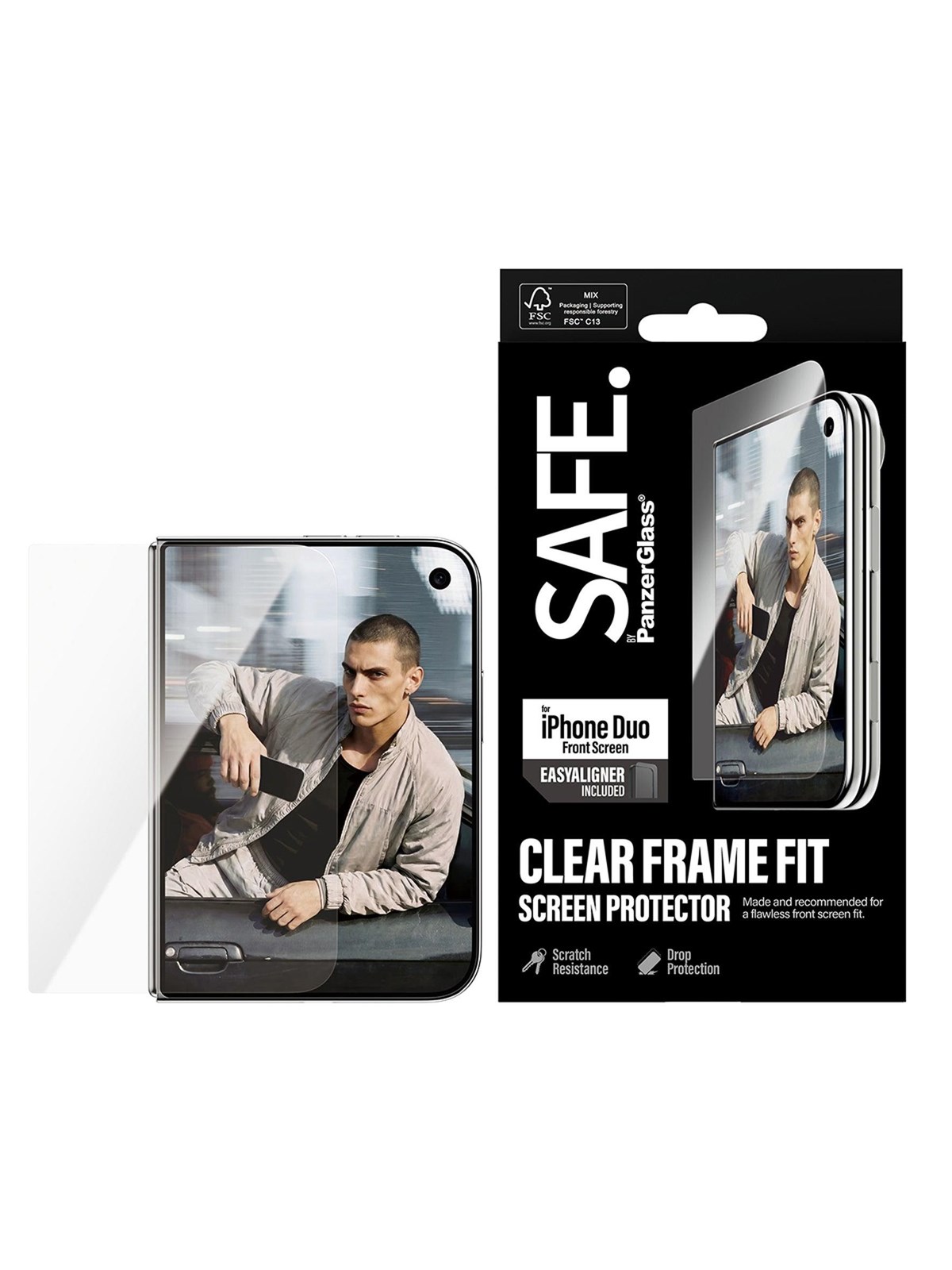SAFE by PanzerGlass Screen Protector Apple iPhone Duo | Ultra-Wide Fit m. EasyAligner (sub-screen)
