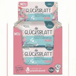 Glücksblatt Feuchtes Toilettenpapier SENSITIV, 12x42 Tücher, ohne Duft- & Farbstoffe, dermatologisch getestet, für empfindliche Haut, sanfte Pflege