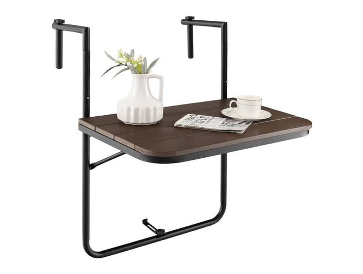 GOPLUS Table de Balcon Suspendue Pliable-60x62 5x84C-Réglable Hauteur-Charge de 30KG Marron