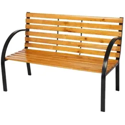 Lex Parkbank Tannenholz Gartenbank Sitzbank Holz Metall Balkon Terrasse 122x80cm : Natur hell