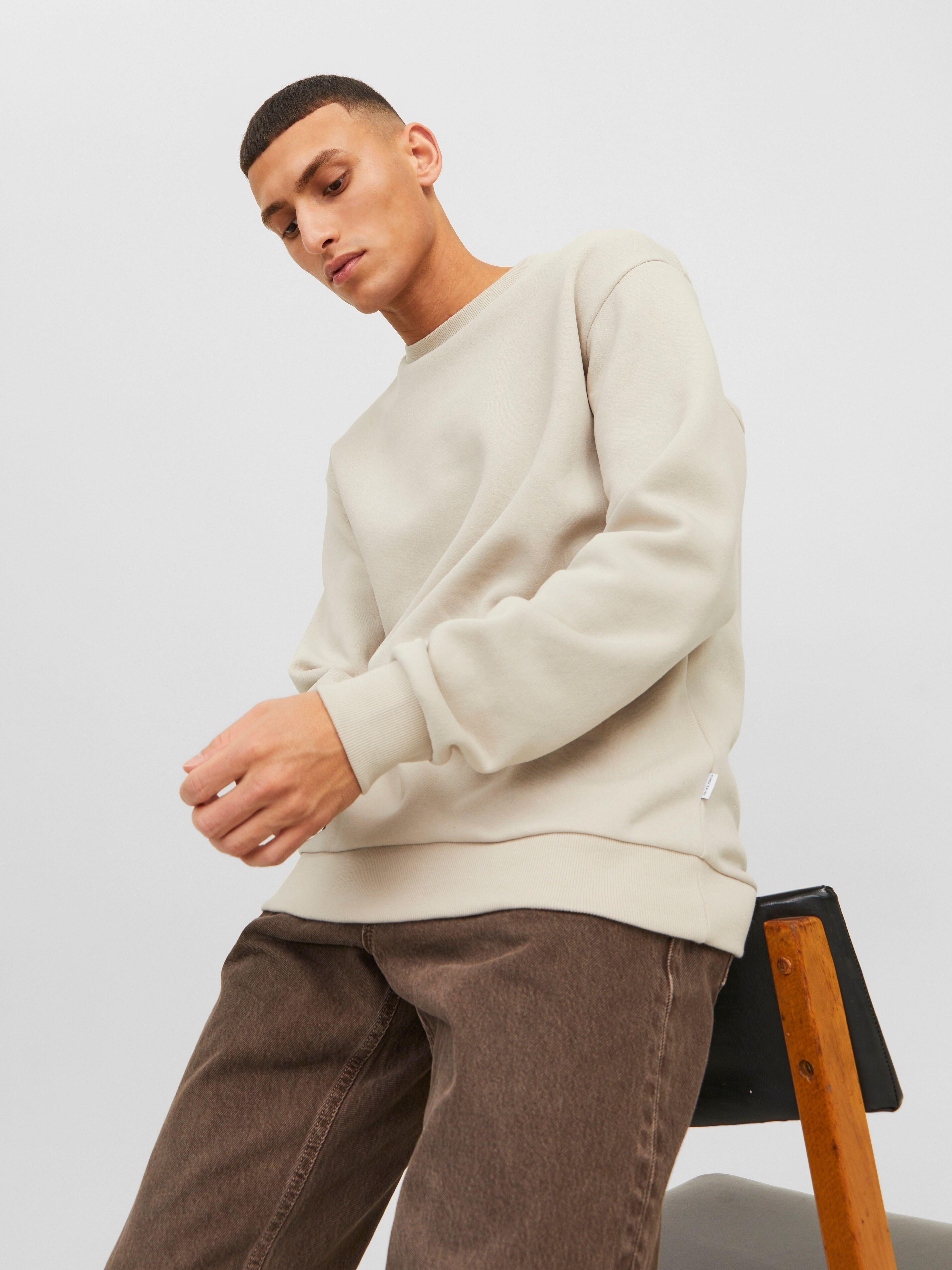 Jack & Jones "JJEBRADLEY mit Rippbündchen für Alltag und Freizeit", Materialmix, relaxed fit moonbeam S