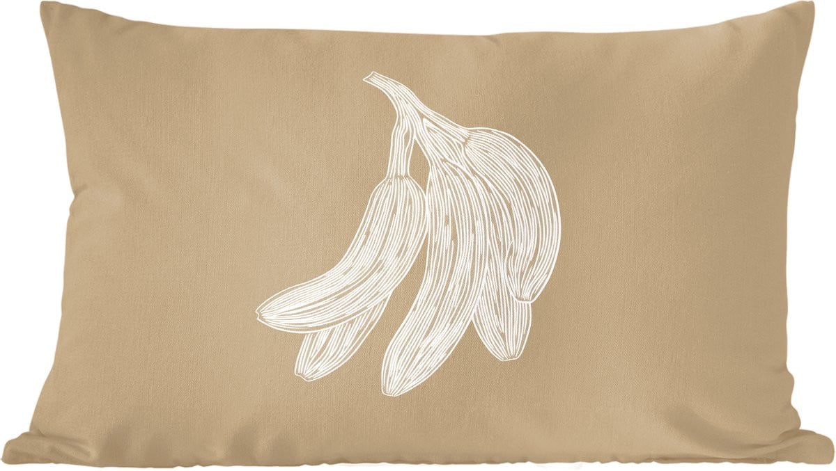PillowMonkey Sierkussen Bananen Beige Lijntekening Minimalistisch B/D/H: 50 x 30 cm