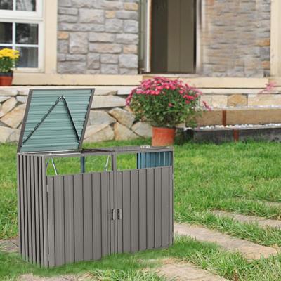 GDFStudio GDF Studio - Alwyn Outdoor Metal Garbage Bin Shed with Galvanized Steel Storage Design