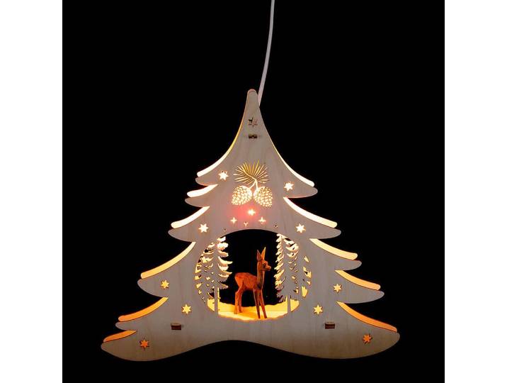 Fensterbild Tannenbaum \ Geschnitztes Reh\ (28,5cm) von Weigla Holzkunst