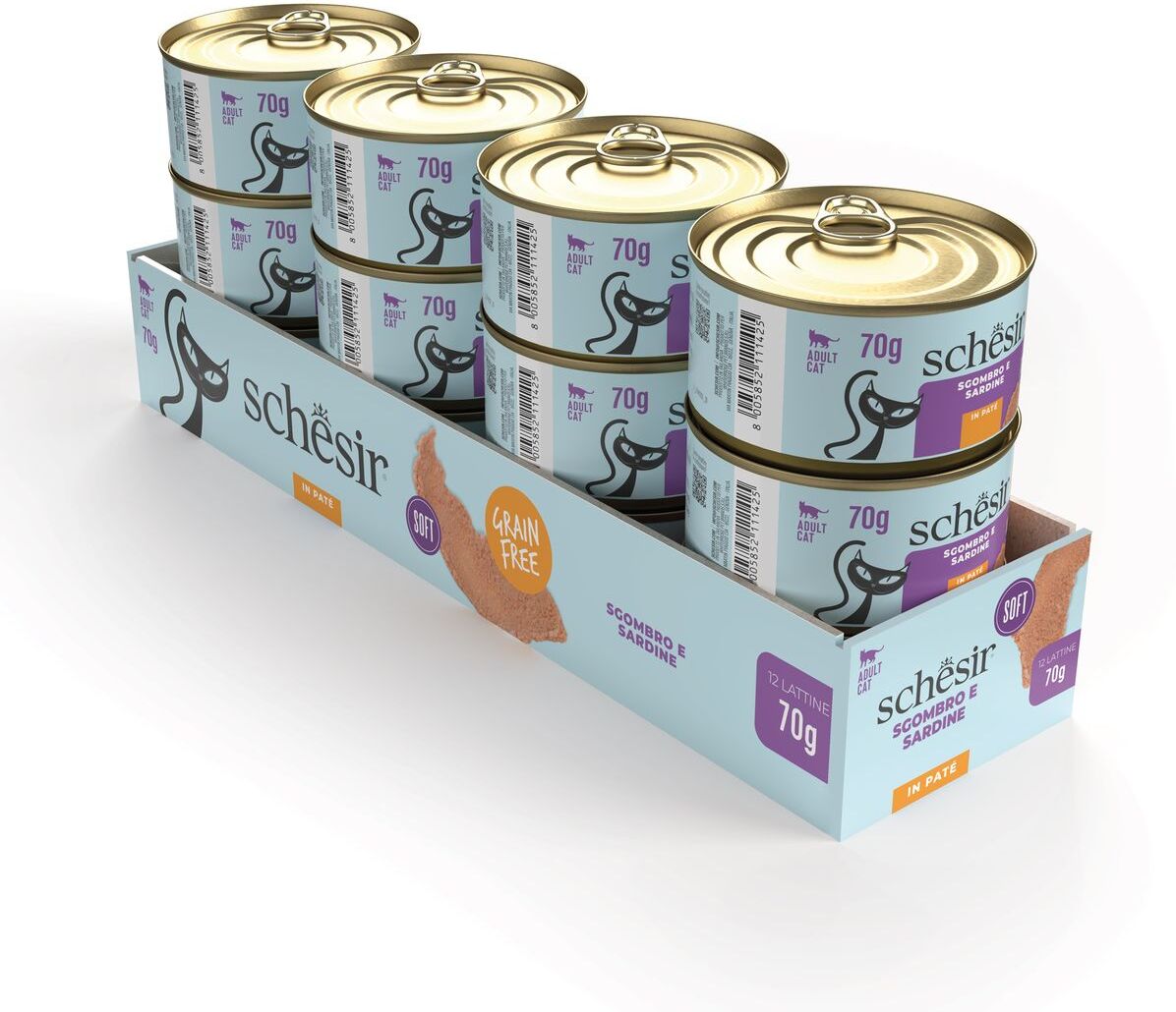 Schesir Cat Sardine Soft Lattina Multipack 12x70G SGOMBRO E SARDINE