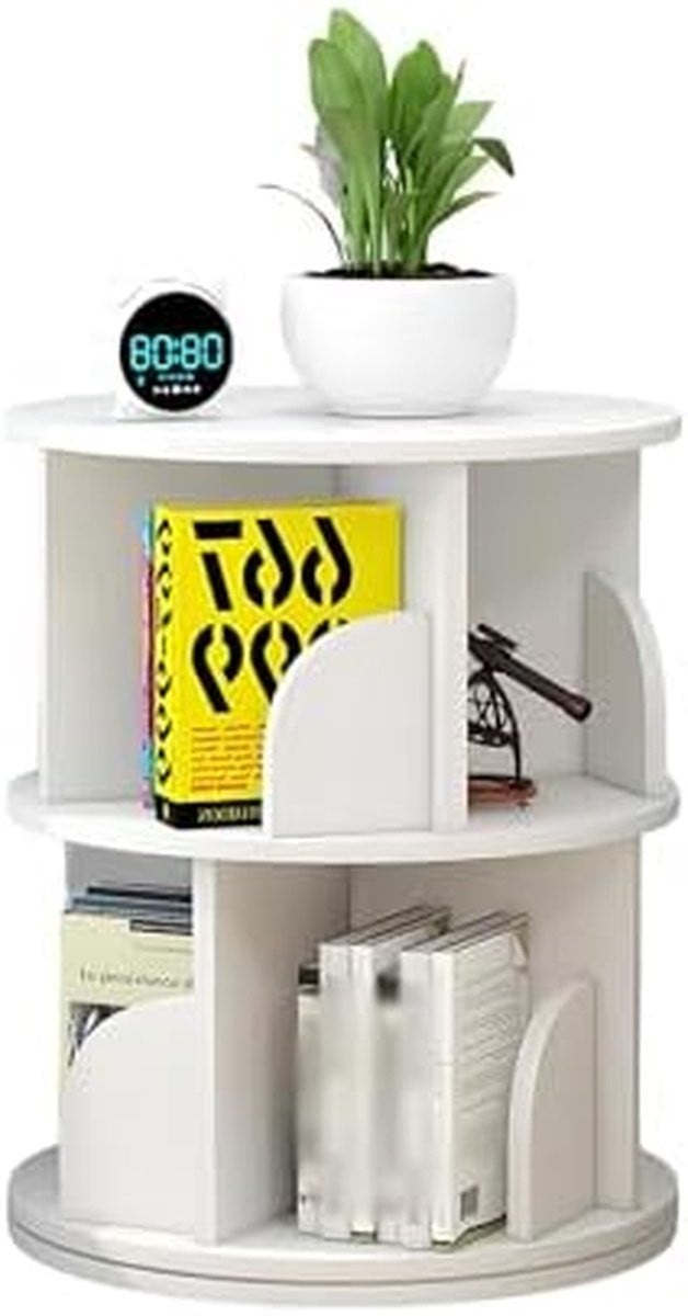 Draaibare Boekenplank Organizer met 360 Graden Rotatie en Meerdere Niveaus in Wit Blauw Esdoorn Groen