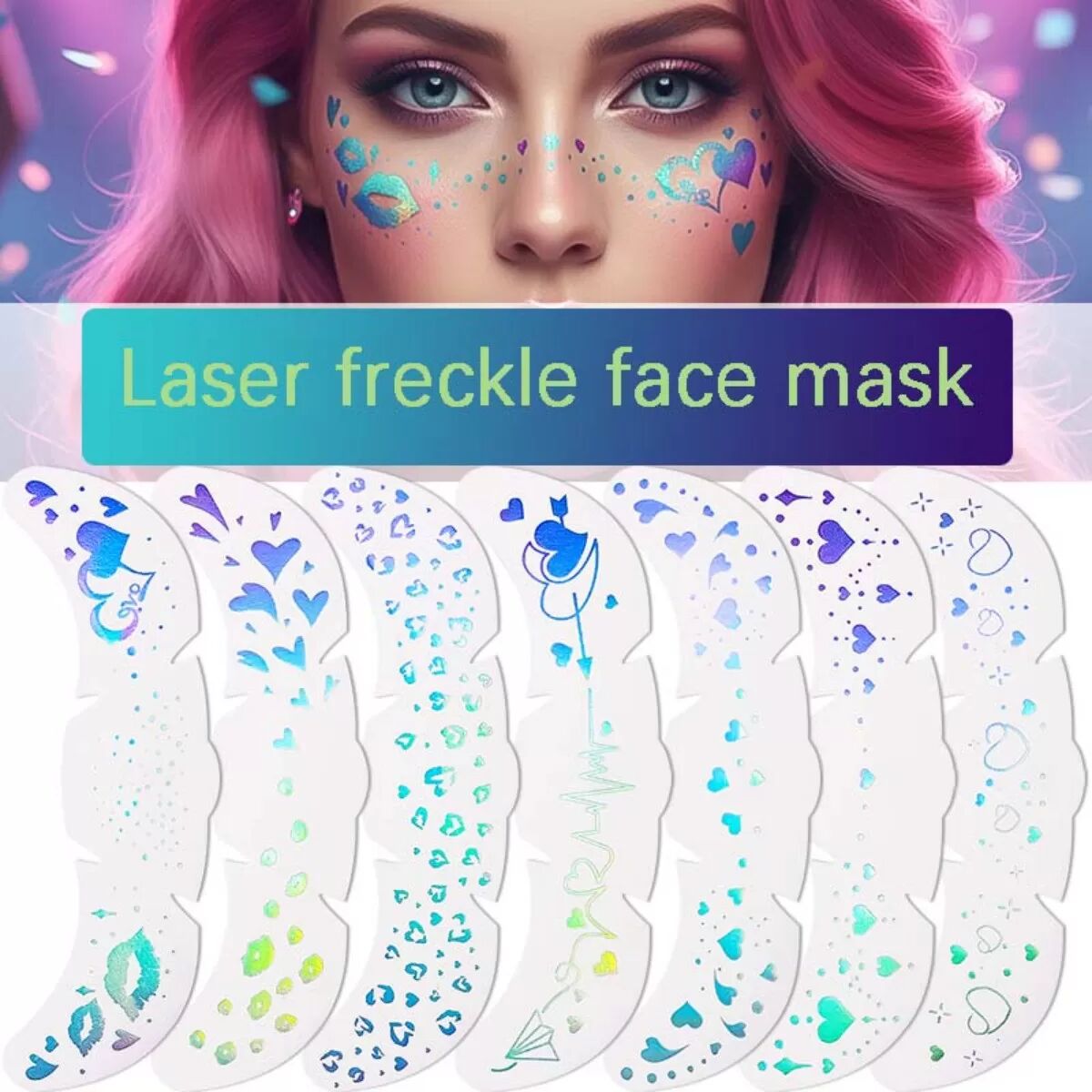 INF Autocollants de Tatouages Holographiques Visage Couleurs Mélangées - Décalcomanies Éphémères Imperméables pour Maquillage
