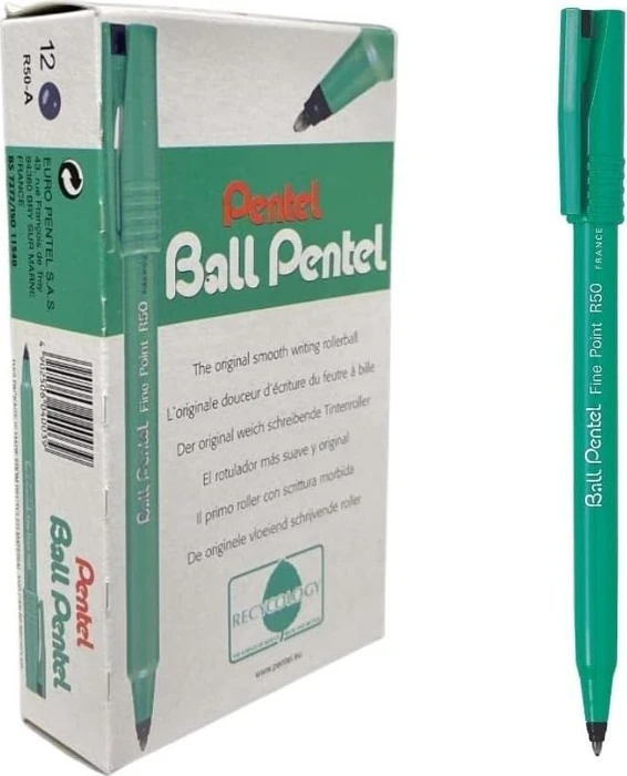 Pentel Ball R50 Tintenroller grün 0,4 mm, Schreibfarbe: schwarz, 12 St.