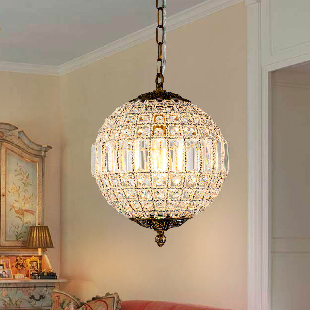 Mercer41 French Vintage Globe Crystal Chandelier Globe Pendant Light Antique Bronze 40.4cm H x 30cm W x 30cm D