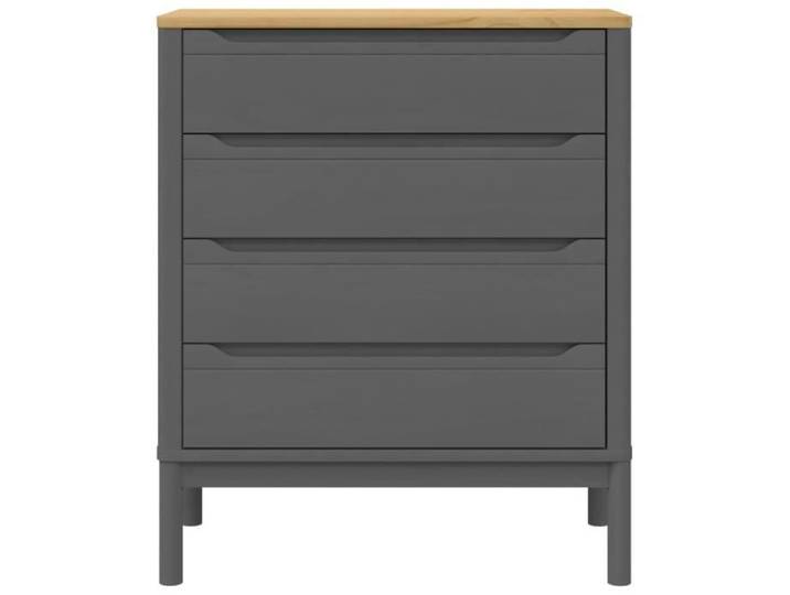 Commode - SALALIS - FLORO - Bois de pin massif - 4 tiroirs - Gris