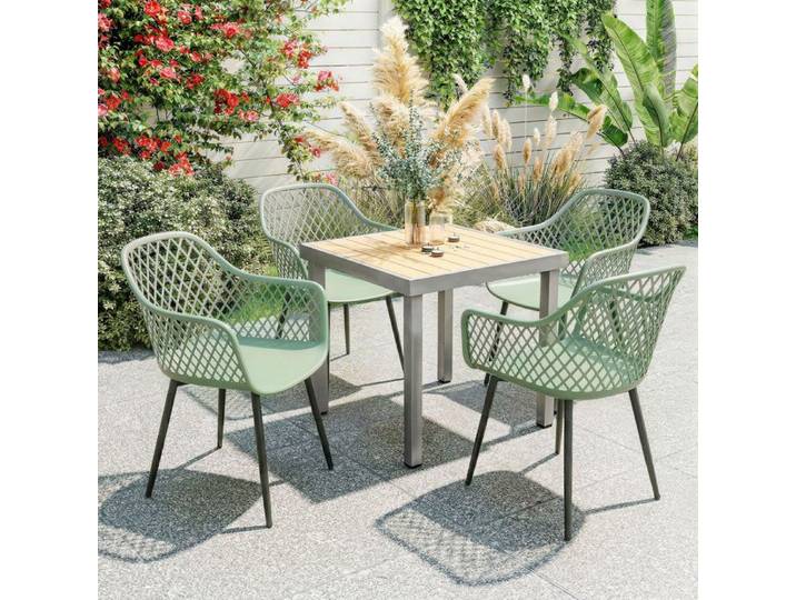 Chaise de Jardin Set de 4 avec Dossier Diamanté Accoudoirs Vert