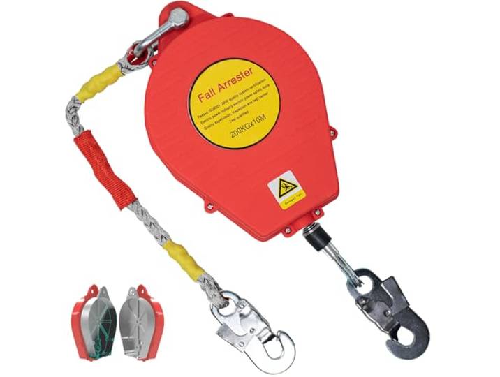 Aocay Absturzsicherung Dachdecker 200kg(Rot – 1 Stück,10m) Höhensicherungsgerät Absturzsicherung 10m mit Selbstsicherndem Haken, Auffanggurt Absturzsicherung Einziehbar Dacharbeiten
