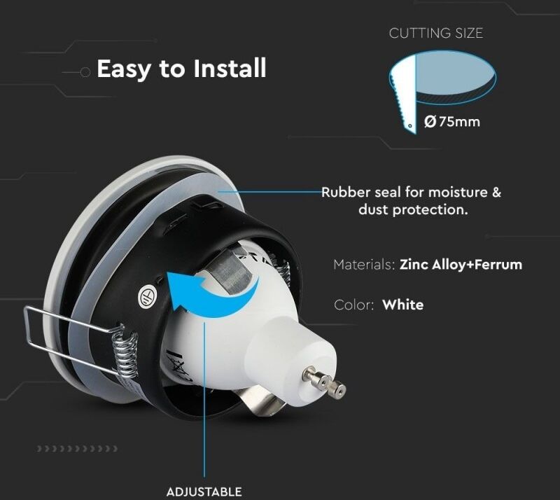 V-Tac Vt-787rd Portafaretto Led Da Incasso Impermeabile Ip54 Rotondo Bianco Opaco Gu10 E Gu5.3 Sku 3613