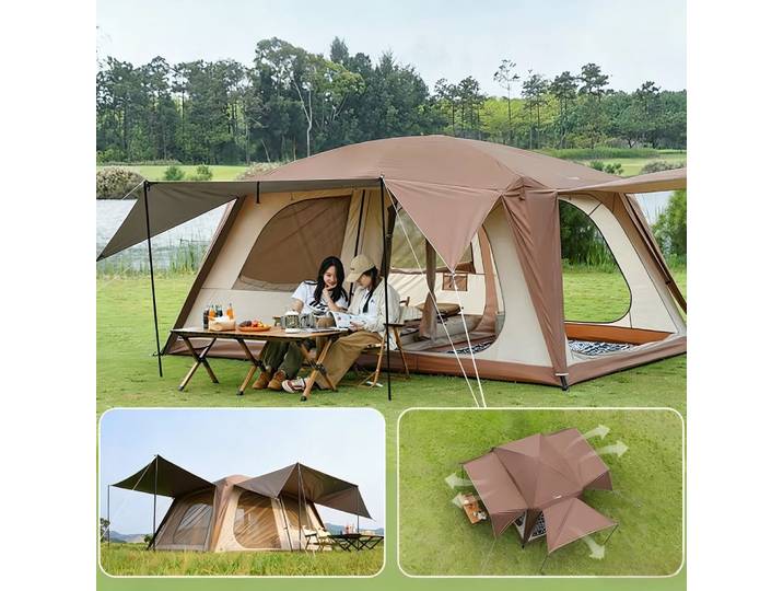 Tente de camping épaissie avec auvent et tunnel de couchage, pour 3 à 12 personnes, 2 chambres, protection UV, imperméable, tente familiale
