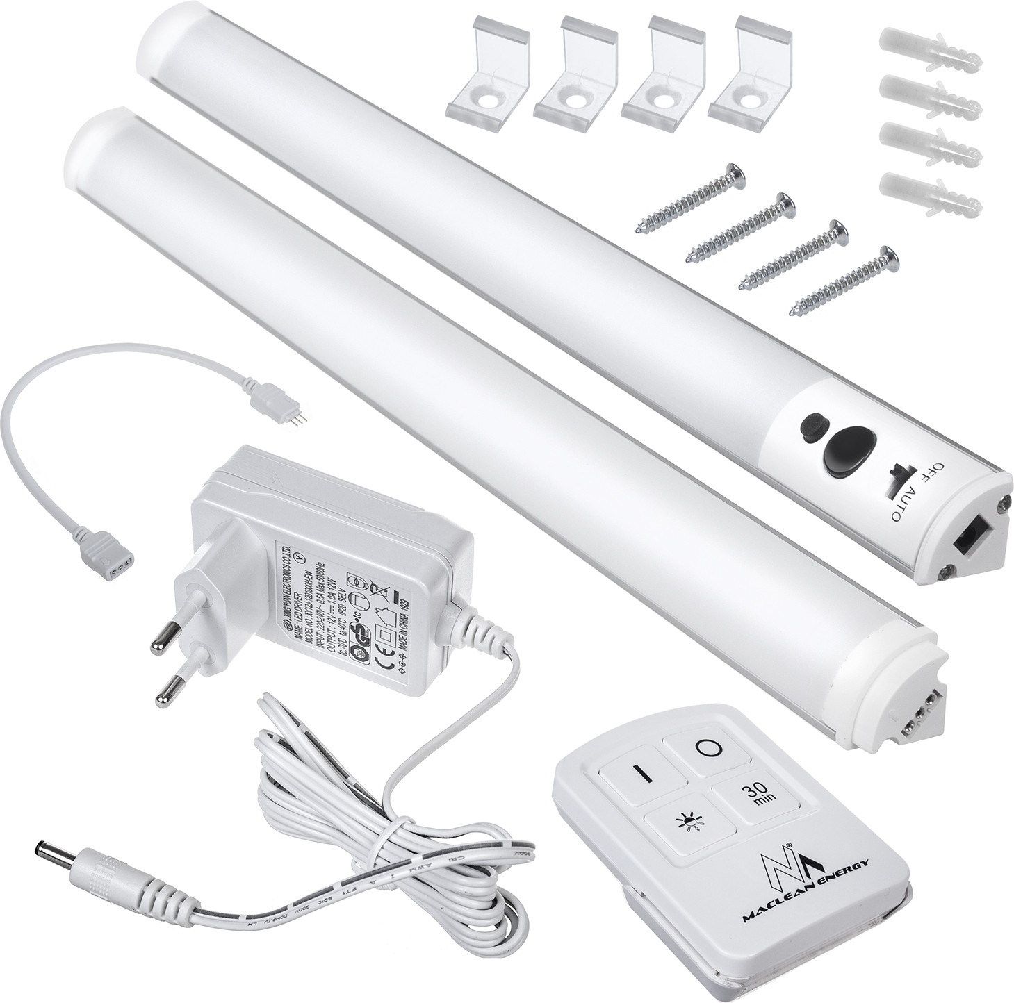 Maclean LED-wandlamp lineair model, set van 2 modules met afstandsbediening en voeding, MCE245
