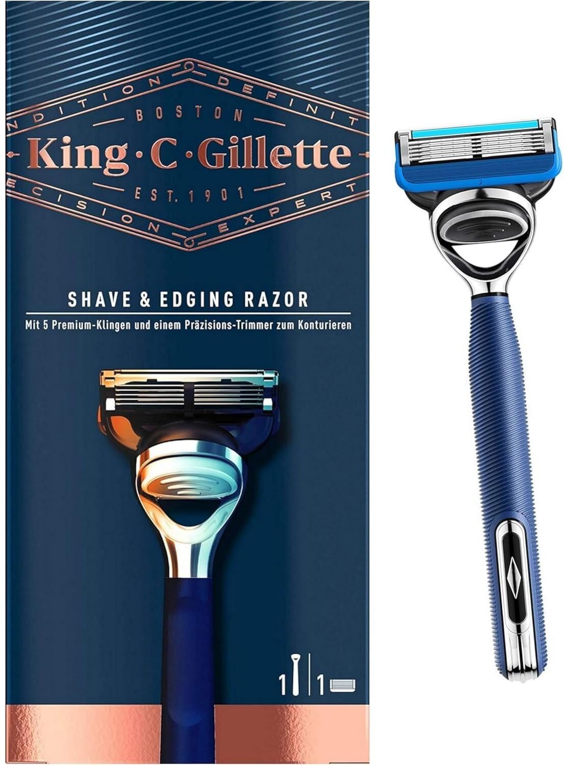 King C. Gillette Shave & Edging Men’s Wet Razor + 1 Blade (Navy Blue Gift Set)
