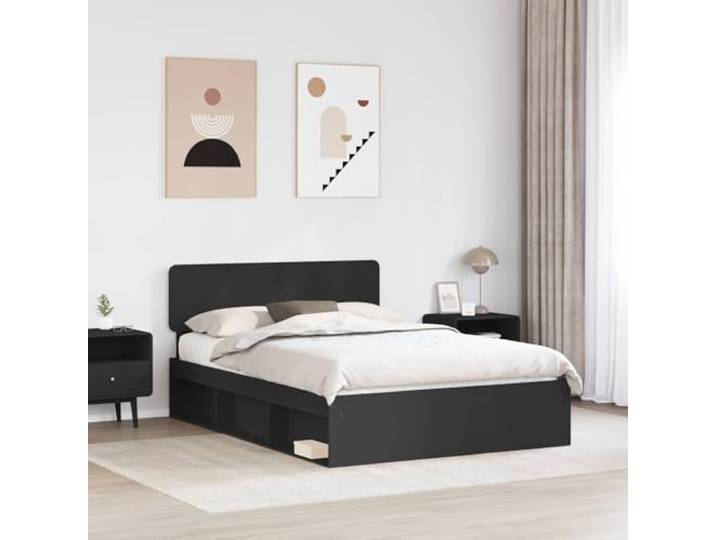 KTHLBRH Bettgestell, schwarz, 140 x 200 cm, Kiefer massiv Technisches Holz, feste Latten, Kopfteil inklusive, maximale Belastung 200 kg