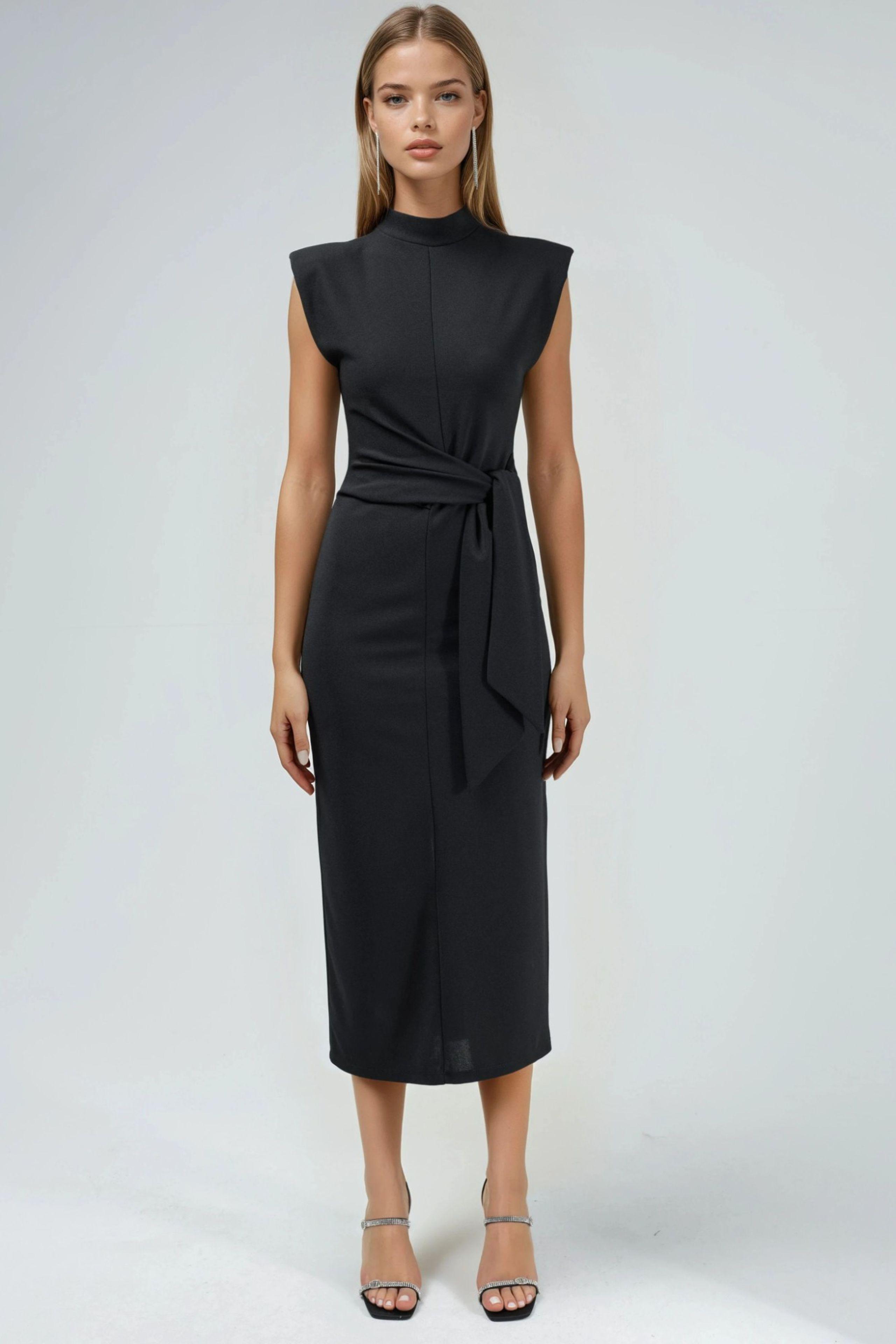 Kraage-detail Midi-jurk met Strik
