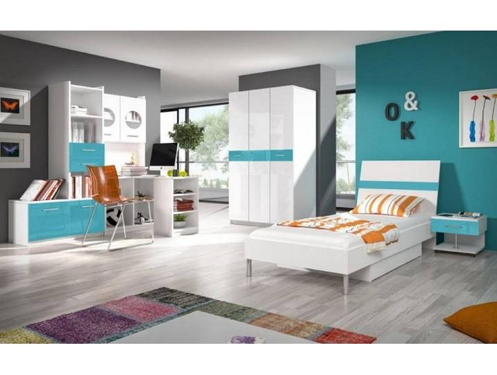 JVmoebel Jugendzimmer-Set Türkise Kinderzimmermöbel aus Holz mit modernem Design, (5-tlg), Made in Europa