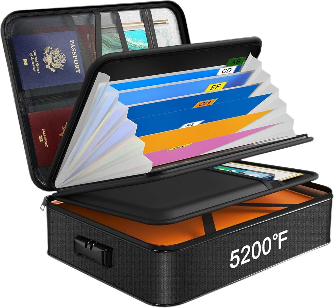 YHSNFJING Fireproof Document Box,Portable Home Fire Safe Storage Box Case with Lock Black 10" H x 36" W x 27" D