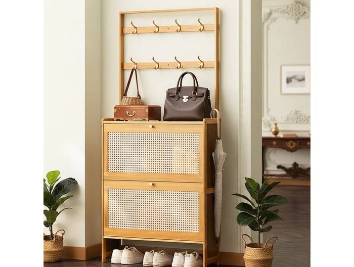Armoire de rangement de chaussures, armoire à chaussures à porte rabattable, organisateur de chaussures avec crochets pour entrée/couloir/salon