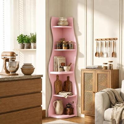 5-Tier S-Shaped Corner Shelf, Modern Freestanding Curved Display Rack, Space-Saving Corner Bookshelf Plant Stand