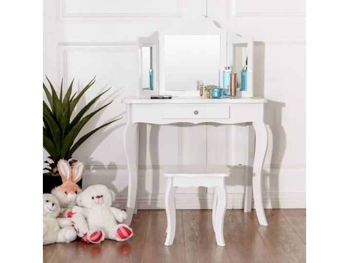 Ensemble de table de maquillage pour enfants, table de maquillage princesse avec tabouret - Blanc