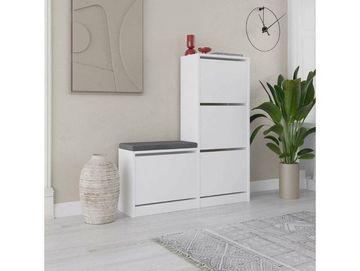 Meuble à Chaussures Velma Dmora Bois Blanc Nobilité 105x26x119h cm