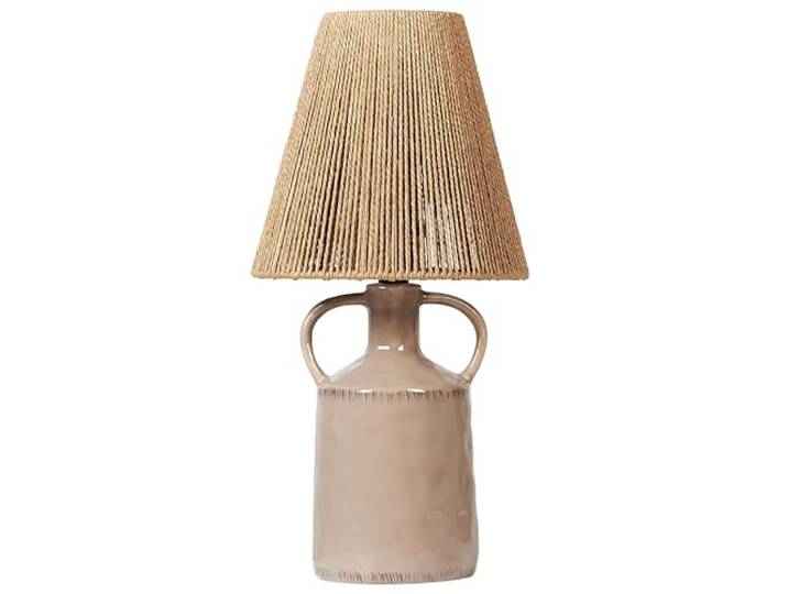 Beliani Tischlampe Taupe Keramik Rustikal Vasenform mit Schirm Kegelform Beige, 1 Leuchtmittel, E27 Fassung, Kabellänge 140 cm, Gefärbt, 24 x 24 x 51 cm