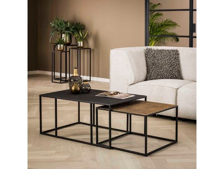 Couchtischset Vuel , 2-teilig , Metall , schwarzgrau / antike Bronze