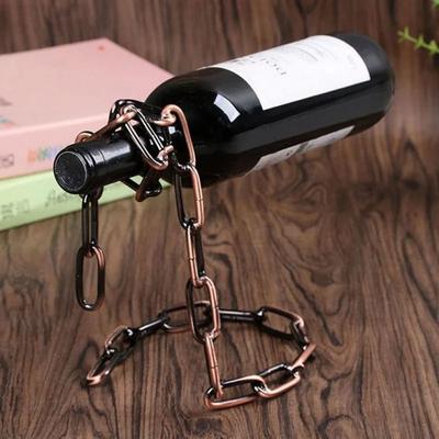 Uplifted Finds Suspended Chain Metal Wine Bottle Holder copper