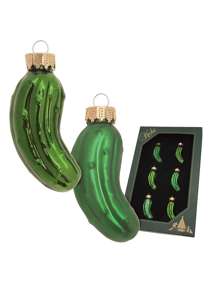 Krebs Glas Lauscha Christbaumornamente "Mini Gurken" in Grün - 6 Stück - onesize
