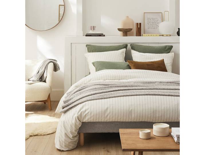Parure de lit unie en flanelle de coton beige 240x220