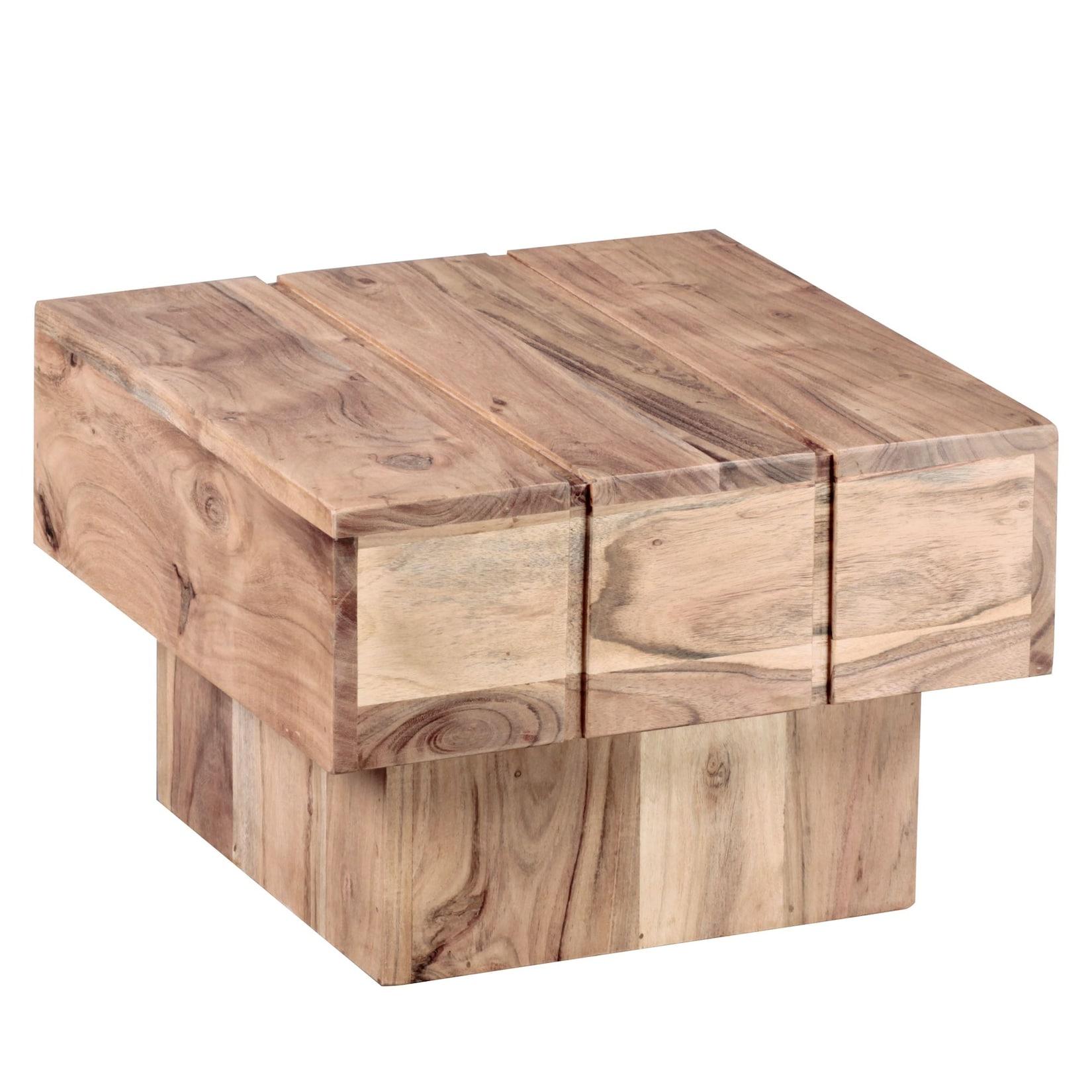 KADIMA DESIGN Beistelltisch SAAR: Massivholz, 44x44x30 cm, handgefertigtes Unikat, Akazie