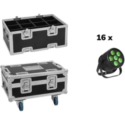 EUROLITE Set 16x LED Silent Par 6 QCL Floor sw + Case
