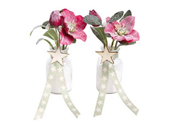 DPI künstliches Christrosen-Mistel-Arrangement im Glas, beschneit (2 Stück) (rot)