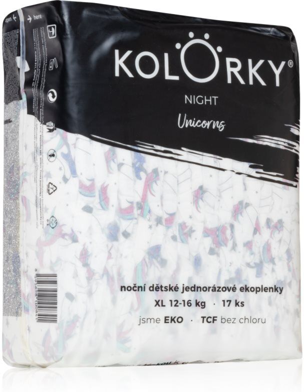 Kolorky Night Unicorn couches jetables pour une protection complète pendant la nuit taille XL 12-16 Kg 17 pcs