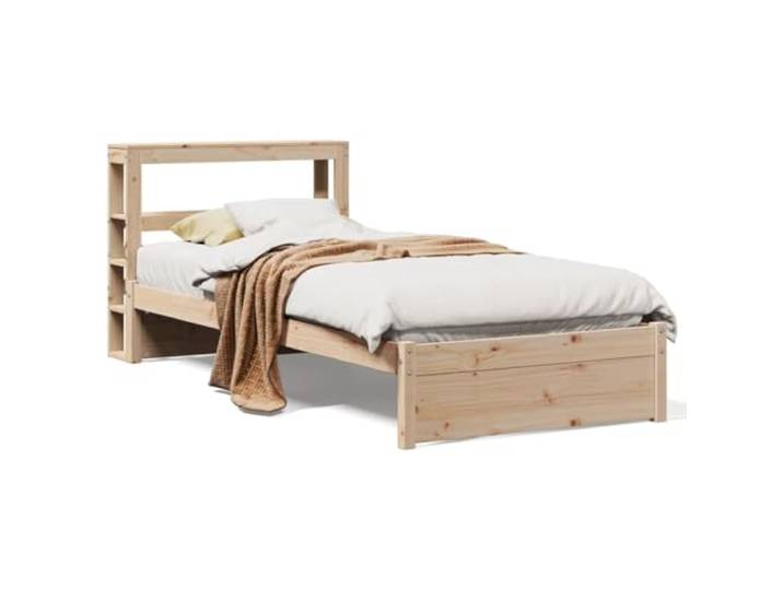 PUGYNBK Bettgestell aus massivem Kiefernholz, 75 x 190 cm Kopfteil mit 2 Regalböden, Lattenrost im Lieferumfang enthalten, stabiler Ständer, rustikale Dekoration