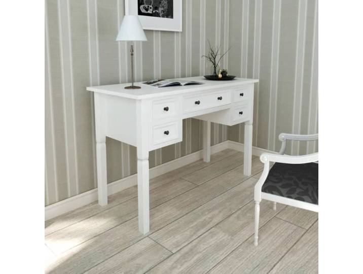 Bureau blanc à 5 tiroirs - VIDAXL - Droit - Brillant - Bois - Panneaux de particules - Scandinave - Moderne